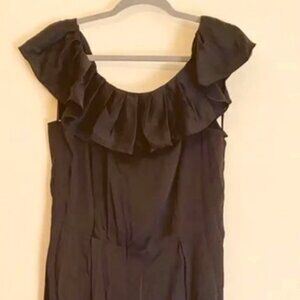 Banana Republic Black 100% Silk Ruffle Dress